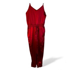 Red satiny cargo pants spaghetti strap jumpsuit NWT SIZE MEDIUM